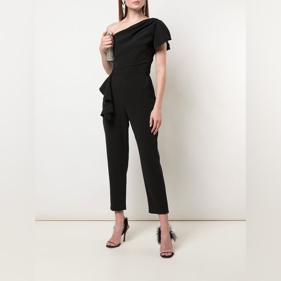 NWTs! Never worn; Marchesa Notte - One - Shoulder Tailored Black Jumpsuit - Picture 1 of 12
